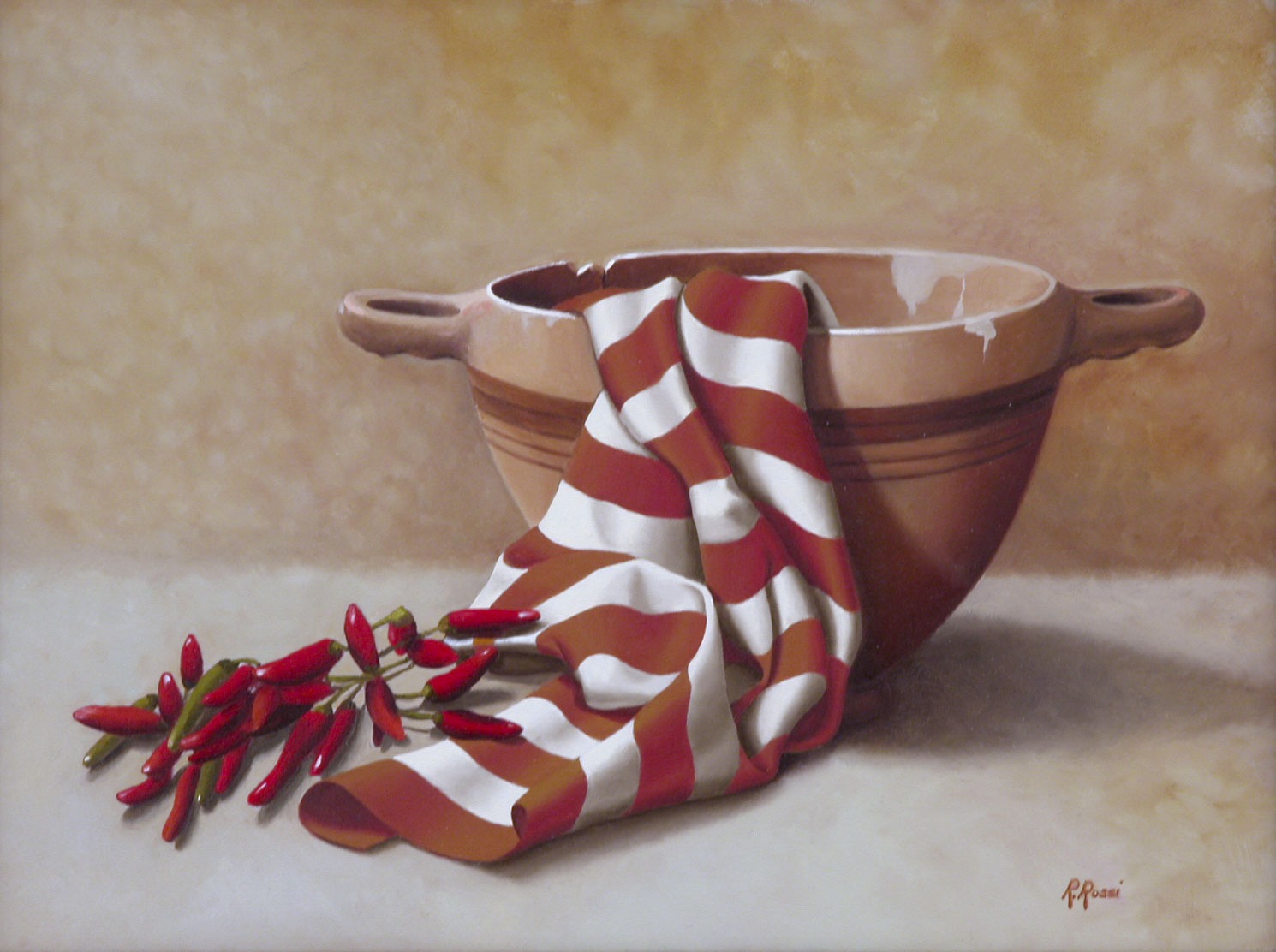 2008 roberta rossi – Composizione con skyphos e peperoncini – olio su tela – 30 x 40