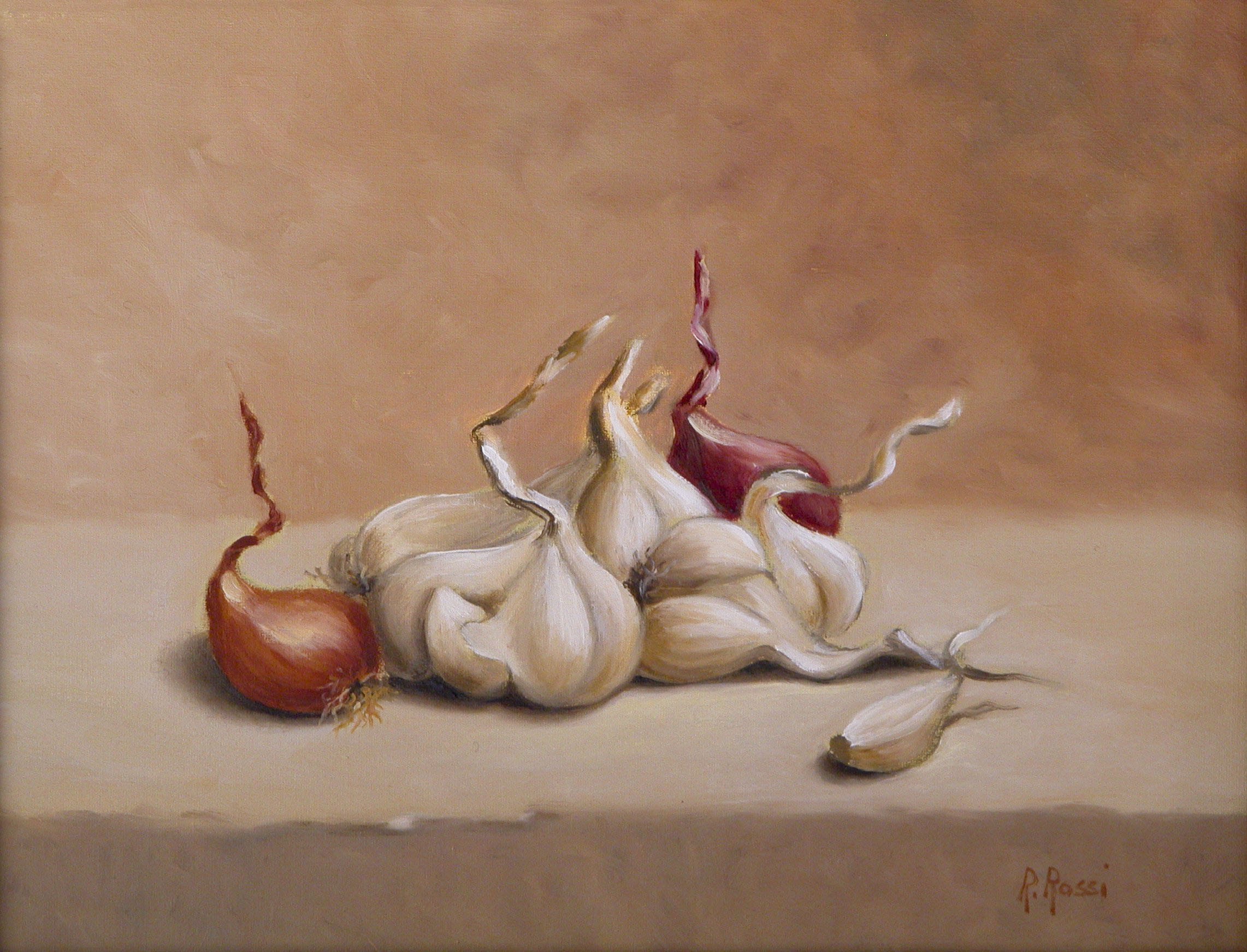 2008 roberta rossi – Natura morta con aglio – olio su tela – 18 x 24