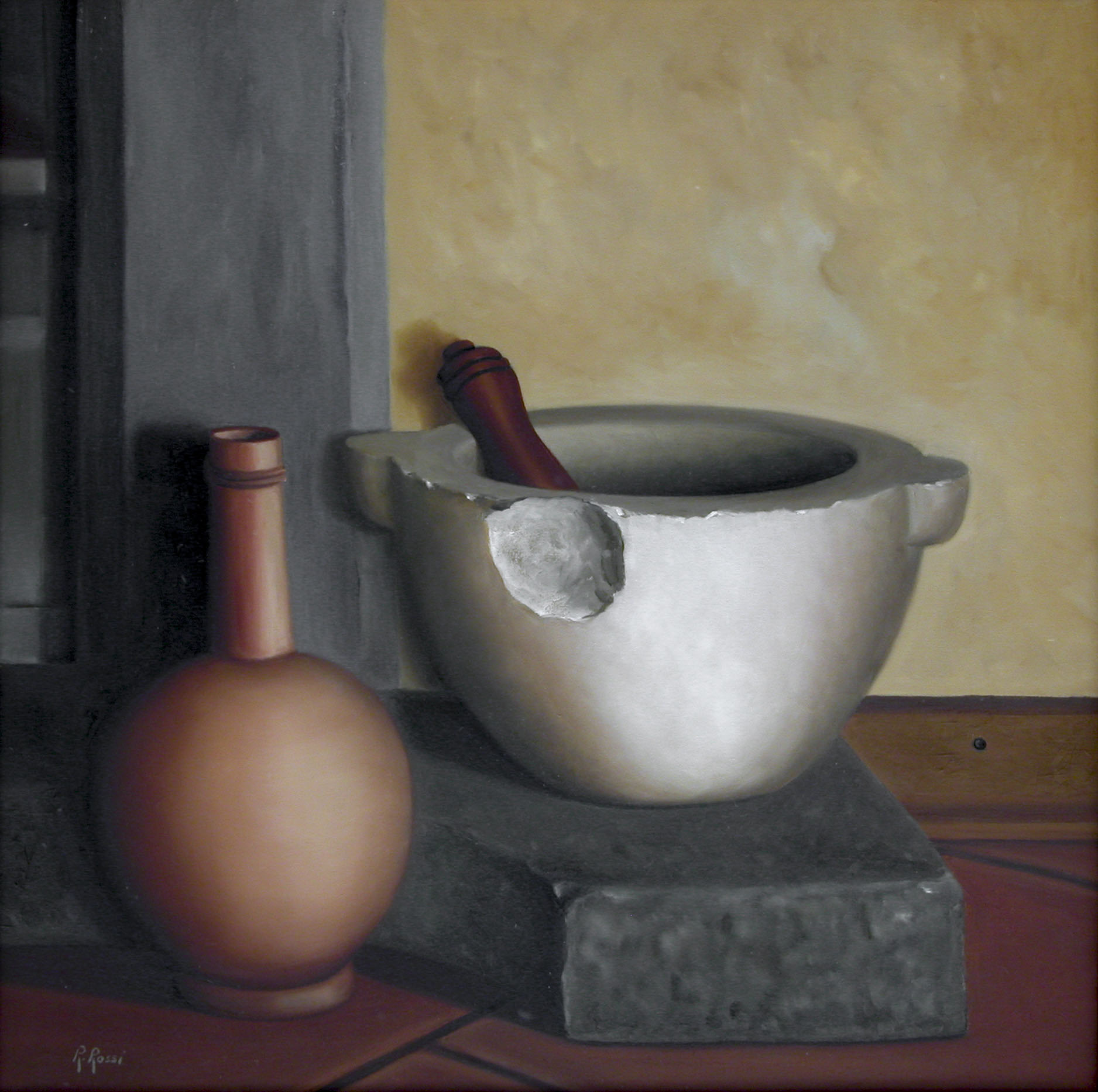 2008 roberta rossi – Vaso e mortaio – olio su tela – 40 x 40