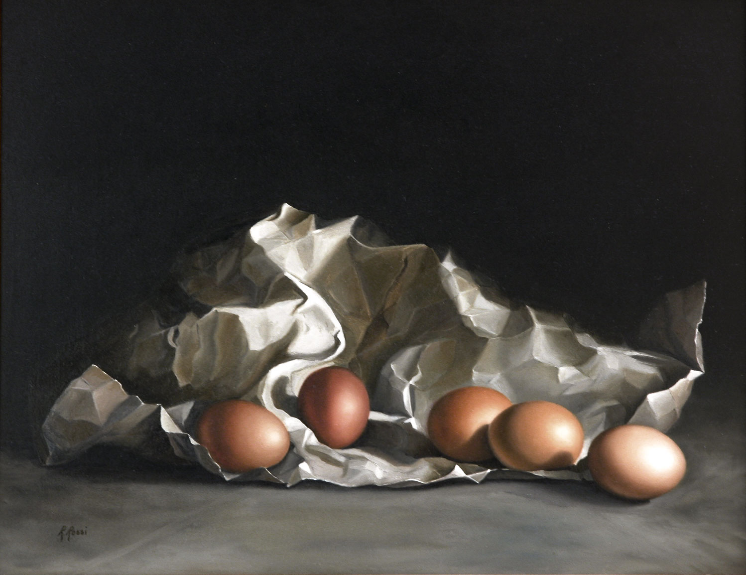 2009 roberta rossi – Composizione con uova – olio su tavola – 36 x 46
