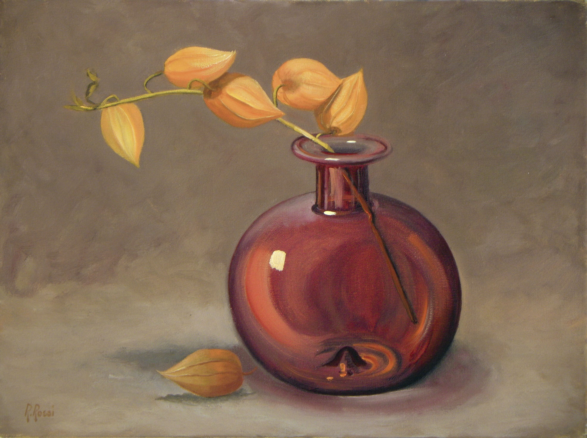 2010 roberta rossi – composizione con alchechengi – olio su tela – 18 x 24