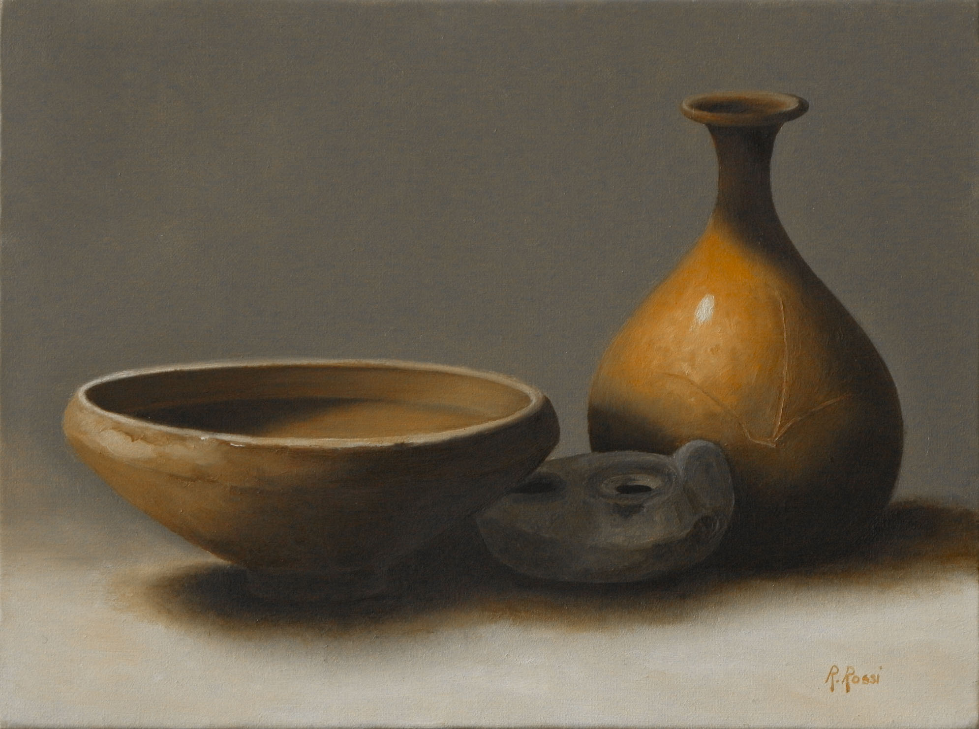 2010 roberta rossi – composizione con ceramiche etrusche – olio su tela – 18 x 24