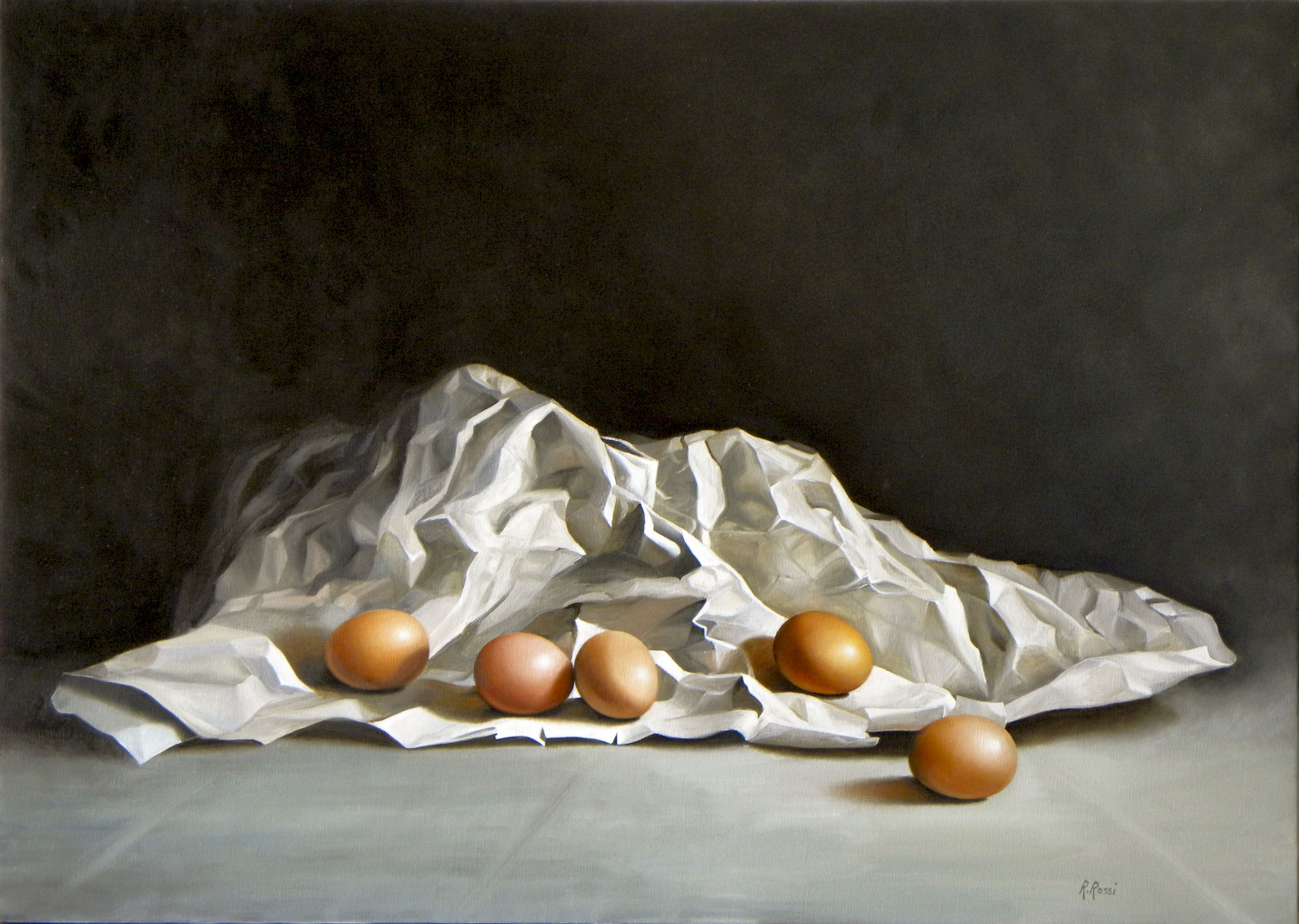 2012 roberta rossi – uova nel cartoccio – olio su tela – 50 x 70