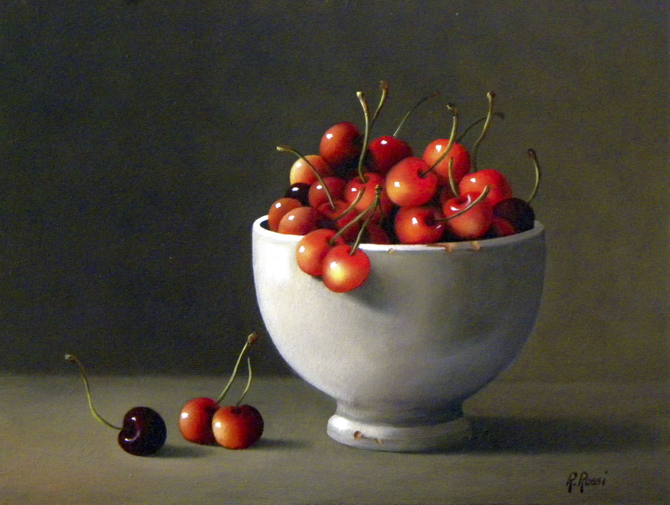 2015 roberta rossi – ciliege nella vecchia tazza – olio su tela applicata a cartone – 18 x 24